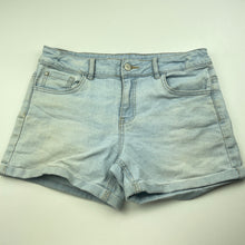 Load image into Gallery viewer, Girls Anko, blue stretch denim shorts, adjustable, discolouration, FUC, size 14,  