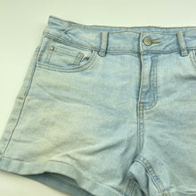Load image into Gallery viewer, Girls Anko, blue stretch denim shorts, adjustable, discolouration, FUC, size 14,  