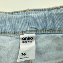 Load image into Gallery viewer, Girls Anko, blue stretch denim shorts, adjustable, discolouration, FUC, size 14,  