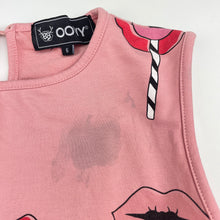 Load image into Gallery viewer, Girls OOVY, pink stretchy playsuit, large mark on chest, FUC, size 6,  