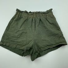 Load image into Gallery viewer, Girls Mango, khaki linen / viscose shorts, elasticated, wash fade, FUC, size 8,  