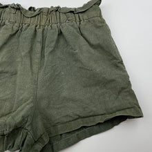 Load image into Gallery viewer, Girls Mango, khaki linen / viscose shorts, elasticated, wash fade, FUC, size 8,  