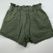 Load image into Gallery viewer, Girls Mango, khaki linen / viscose shorts, elasticated, wash fade, FUC, size 8,  