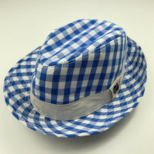 Load image into Gallery viewer, Boys Target, blue &amp; white check cotton hat, EUC, size 0,  