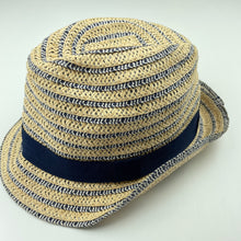 Load image into Gallery viewer, Boys Pumpkin Patch, natural &amp; navy woven hat, circum: 50cm, GUC, size 1-3,  