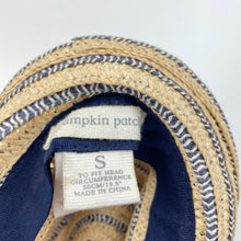 Load image into Gallery viewer, Boys Pumpkin Patch, natural &amp; navy woven hat, circum: 50cm, GUC, size 1-3,  