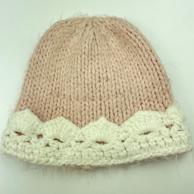 Girls Pumpkin Patch, pink & white knitted hat / beanie, circum: 47-50cm, GUC, size 0-1,  