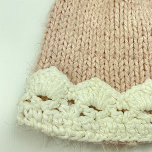 Girls Pumpkin Patch, pink & white knitted hat / beanie, circum: 47-50cm, GUC, size 0-1,  