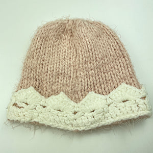 Girls Pumpkin Patch, pink & white knitted hat / beanie, circum: 47-50cm, GUC, size 0-1,  