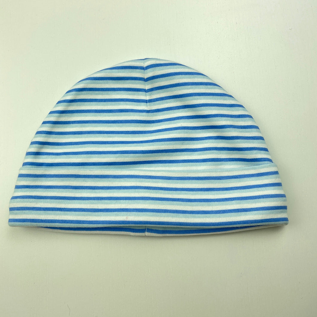 Boys George, blue & white cotton hat/beanie, EUC, size 000-00,  