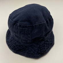 Load image into Gallery viewer, Boys Mothercare, navy cotton bucket hat, chin strap, FUC, size 0,  