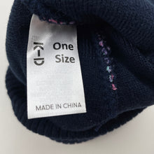 Load image into Gallery viewer, Girls KID, navy knitted hat/beanie, unicorns, EUC, size 3-5,  