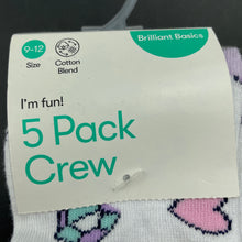 Load image into Gallery viewer, Girls Brilliant Basics, 5-pack crew socks, size 9-12, NEW, size 5-8,  
