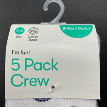 Load image into Gallery viewer, Girls Brilliant Basics, 5-pack crew socks, size 5-8, NEW, size 2-5,  