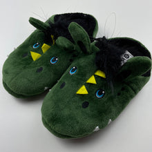 Load image into Gallery viewer, Boys KID, khaki slippers, dinosaurs, size 11, EUC, size 5-6,  