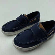 Load image into Gallery viewer, Boys Seed, navy fabric boat shoes / loafers, size 9.5, EUC, size 3-4,  