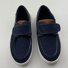 Load image into Gallery viewer, Boys Seed, navy fabric boat shoes / loafers, size 9.5, EUC, size 3-4,  