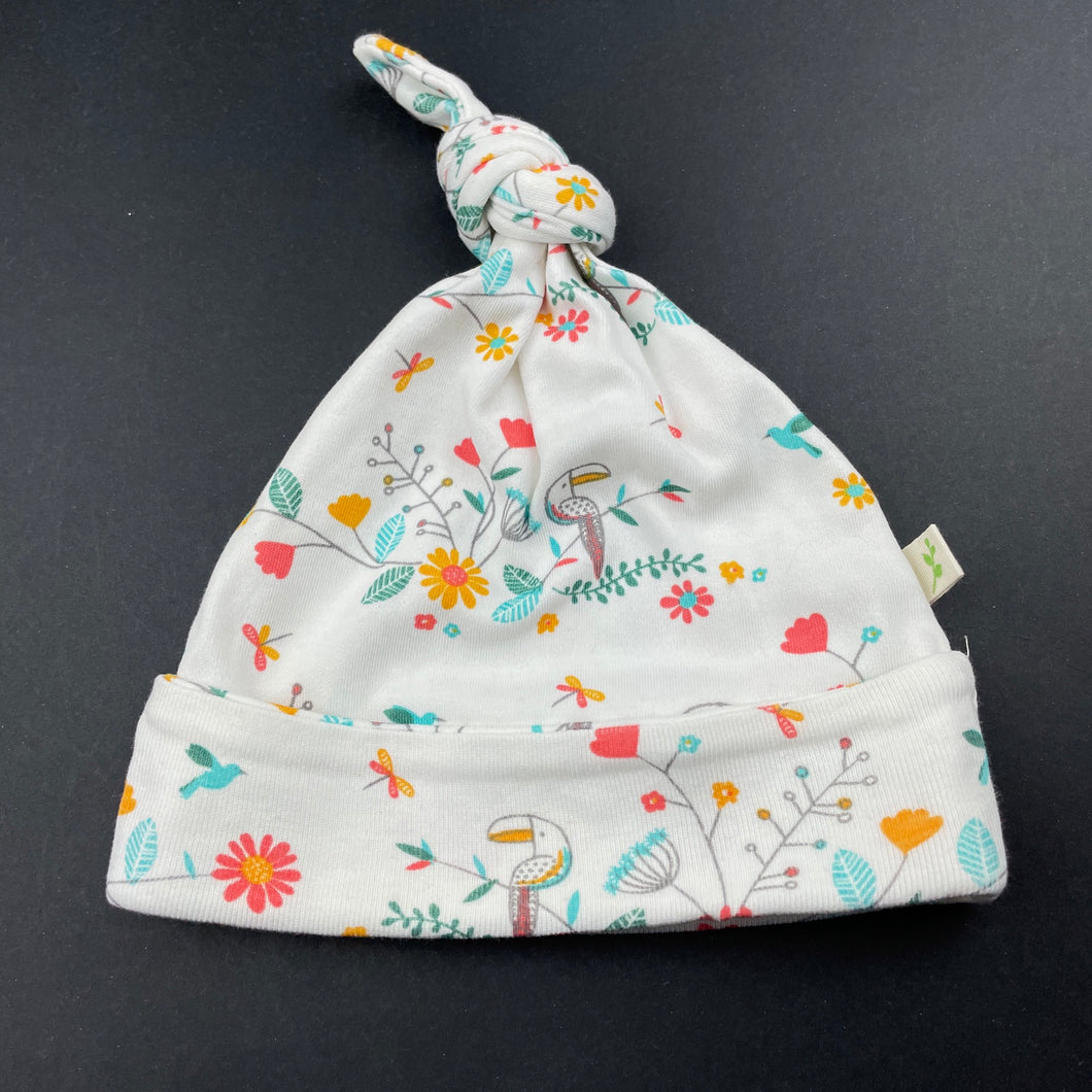 Girls Tiny Twig, floral organic cotton hat / beanie, EUC, size 00-0,  