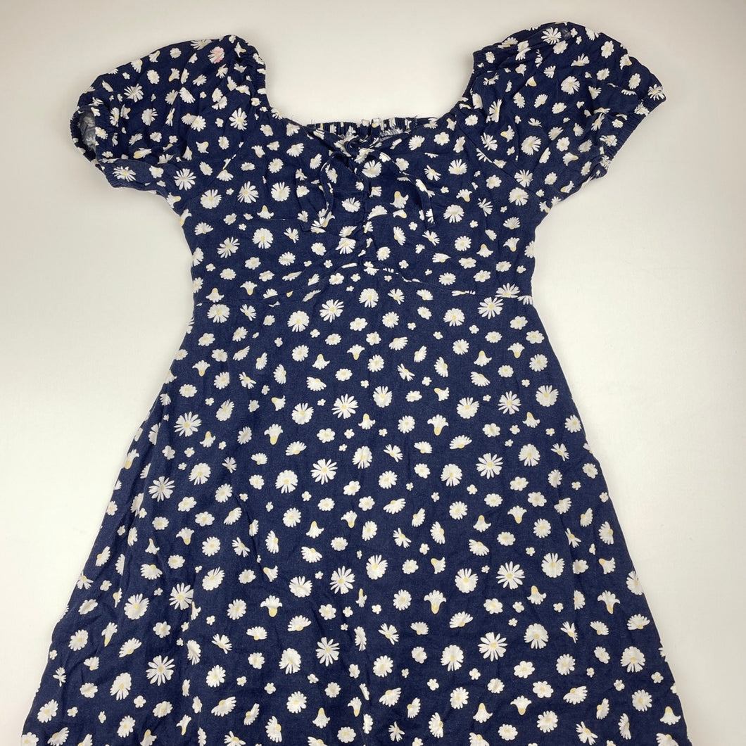 Girls KID, floral linen / viscose dress, wash fade, FUC, size 12, L: 75cm