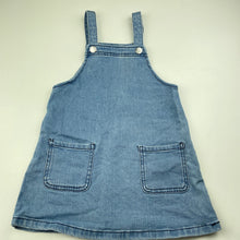 Load image into Gallery viewer, Girls 1964 Denim Co, stretch denim overalls dress / pinafore, GUC, size 4, L: 54cm