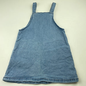 Girls 1964 Denim Co, stretch denim overalls dress / pinafore, GUC, size 4, L: 54cm