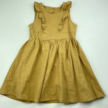 Load image into Gallery viewer, Girls mustard, cotton ruffle dress, no labels, armpit to armpit: 28cm, EUC, size 3, L: 54cm