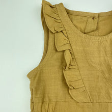 Load image into Gallery viewer, Girls mustard, cotton ruffle dress, no labels, armpit to armpit: 28cm, EUC, size 3, L: 54cm