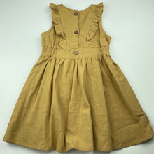 Load image into Gallery viewer, Girls mustard, cotton ruffle dress, no labels, armpit to armpit: 28cm, EUC, size 3, L: 54cm