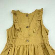 Load image into Gallery viewer, Girls mustard, cotton ruffle dress, no labels, armpit to armpit: 28cm, EUC, size 3, L: 54cm