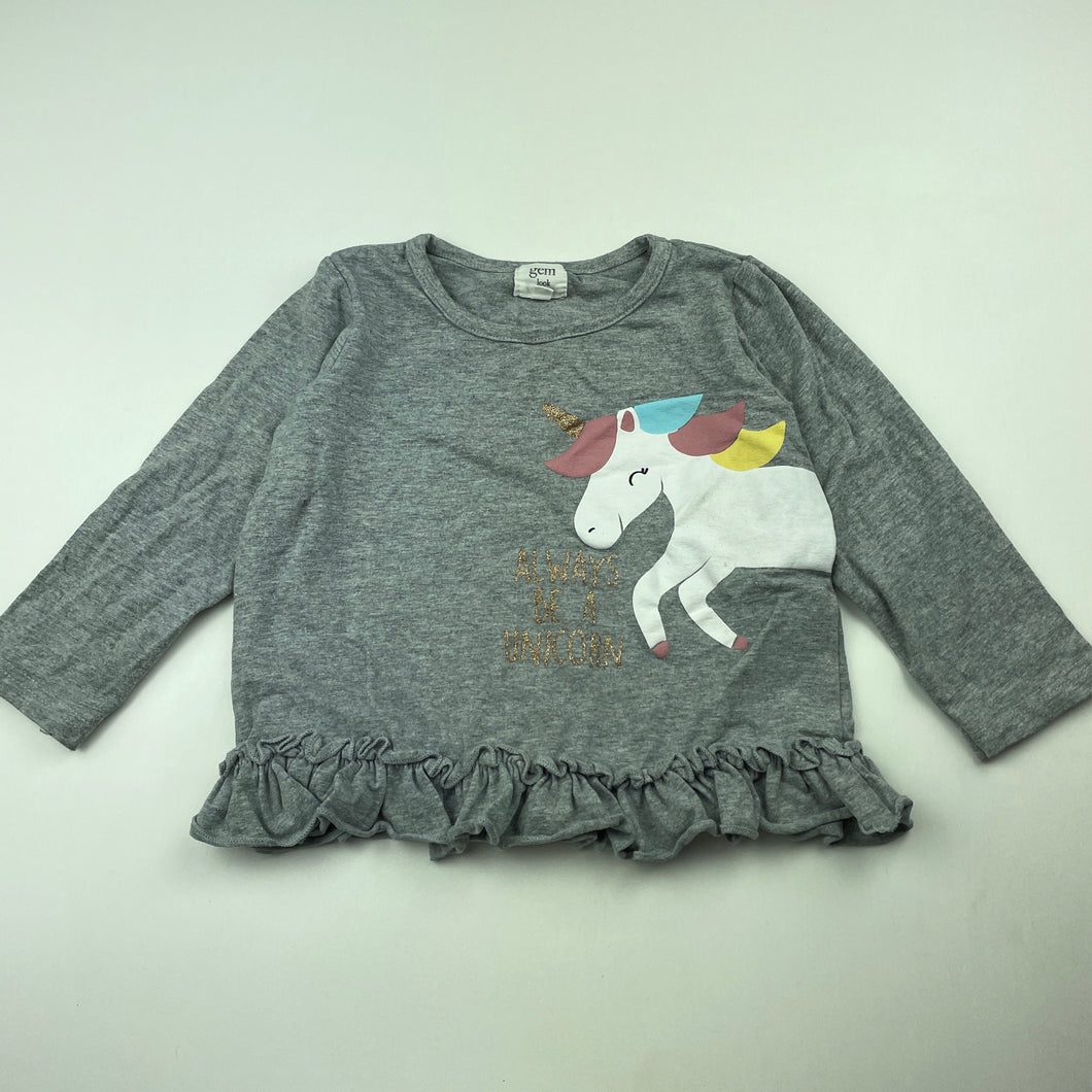 Girls Gem Look, stretchy long sleeve top, unicorn, FUC, size 2,  