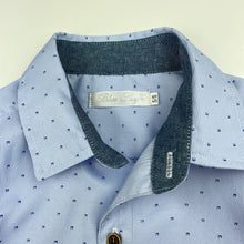 Load image into Gallery viewer, Boys Blue Sky, lightweight long sleeve shirt, top button missing, FUC, size 5-6,  