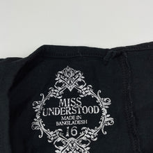 Load image into Gallery viewer, Girls Miss Understood, black cotton long t-shirt / top, L: 61cm at front, EUC, size 16,  