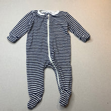 Load image into Gallery viewer, unisex Target, navy stripe cotton zip coverall / romper, EUC, size 000,  