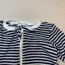 Load image into Gallery viewer, unisex Target, navy stripe cotton zip coverall / romper, EUC, size 000,  