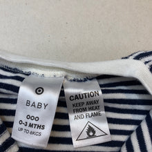 Load image into Gallery viewer, unisex Target, navy stripe cotton zip coverall / romper, EUC, size 000,  