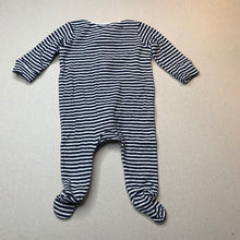 Load image into Gallery viewer, unisex Target, navy stripe cotton zip coverall / romper, EUC, size 000,  