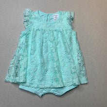 Load image into Gallery viewer, Girls Baby Berry, aqua floral lace romper dress, EUC, size 00,  