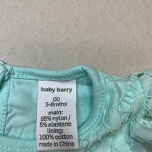 Load image into Gallery viewer, Girls Baby Berry, aqua floral lace romper dress, EUC, size 00,  