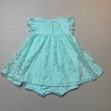 Load image into Gallery viewer, Girls Baby Berry, aqua floral lace romper dress, EUC, size 00,  