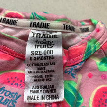 Load image into Gallery viewer, Girls Tradie, Frosty Fruits stretchy zip romper, GUC, size 000,  