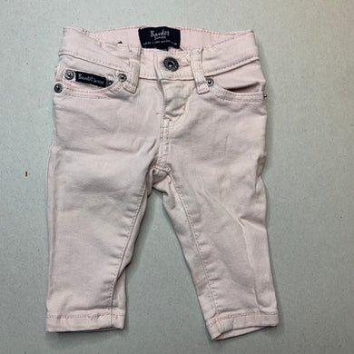 Girls Bardot Junior, pink stretch denim pants, adjustable, FUC, size 000,  