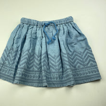 Load image into Gallery viewer, Girls Cotton On, embroidered chambray cotton skirt, elasticated, L: 30cm, GUC, size 6,  