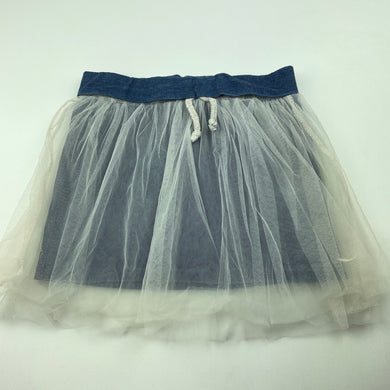 Girls Cotton On, denim & tulle skirt, elasticated, small holes tulle back hem, FUC, size 7,  
