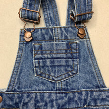 Load image into Gallery viewer, unisex Baby Berry, distressed denim overalls / shortalls, GUC, size 00,  