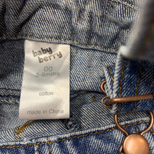 Load image into Gallery viewer, unisex Baby Berry, distressed denim overalls / shortalls, GUC, size 00,  