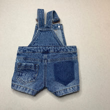 Load image into Gallery viewer, unisex Baby Berry, distressed denim overalls / shortalls, GUC, size 00,  