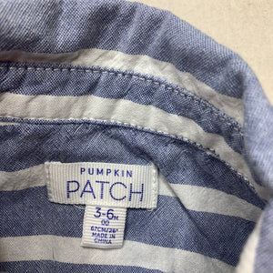 Boys Pumpkin Patch, blue & white stripe cotton short sleeve shirt, FUC, size 00,  