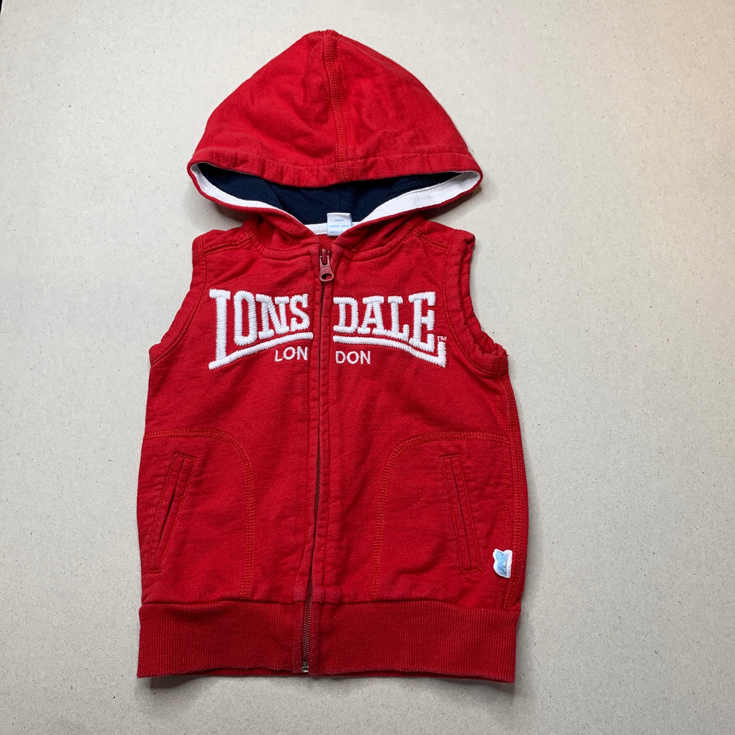 unisex Lonsdale, sleeveless hooded lightweight sweater, GUC, size 00,  