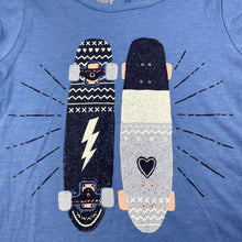 Load image into Gallery viewer, Girls Miss Understood, blue longline t-shirt / top, skateboards, FUC, size 8,  