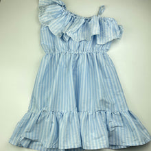 Load image into Gallery viewer, Girls Cotton On, blue &amp; white lightweight asymmetrical dress, EUC, size 6, L: 65cm